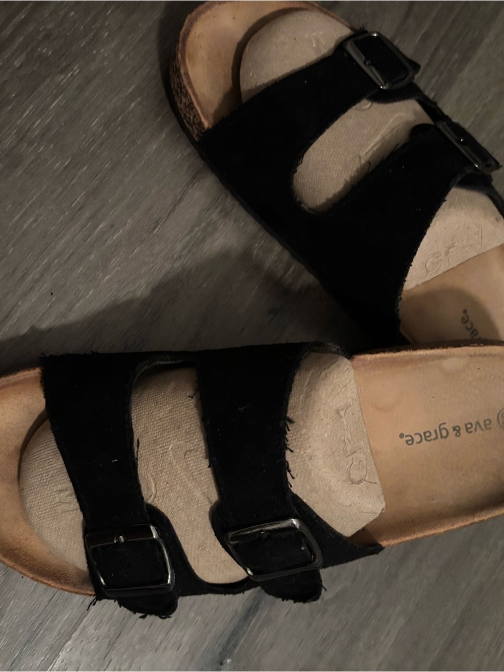 Ava & Grace Black Double-Buckle Slide Sandals